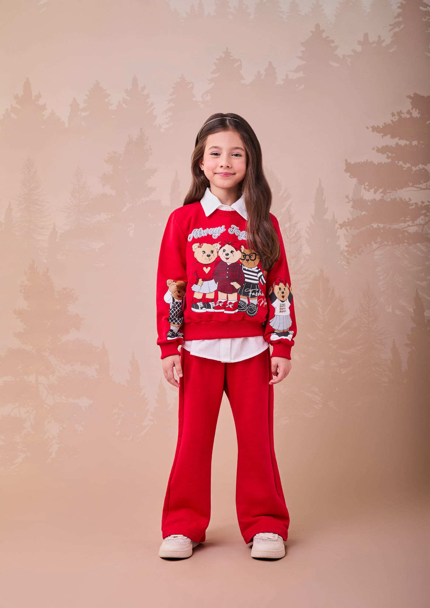Conjunto Infantil Momi Inverno com Calça e Casaco Vermelho Ursinhos Fashion