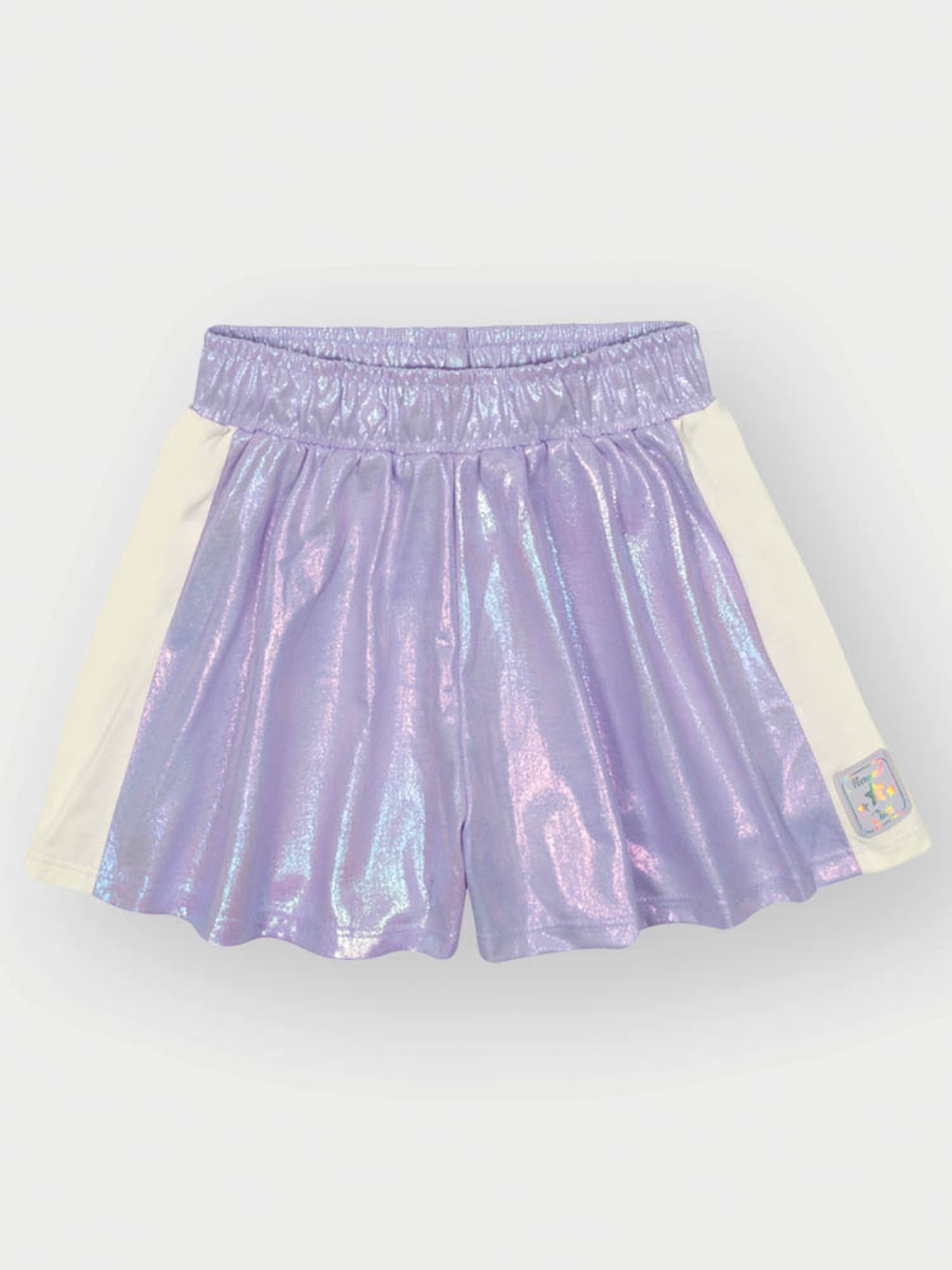 Conjunto Infantil Cinti Verão com Shorts Lilás e Blusa Branca Conchinha