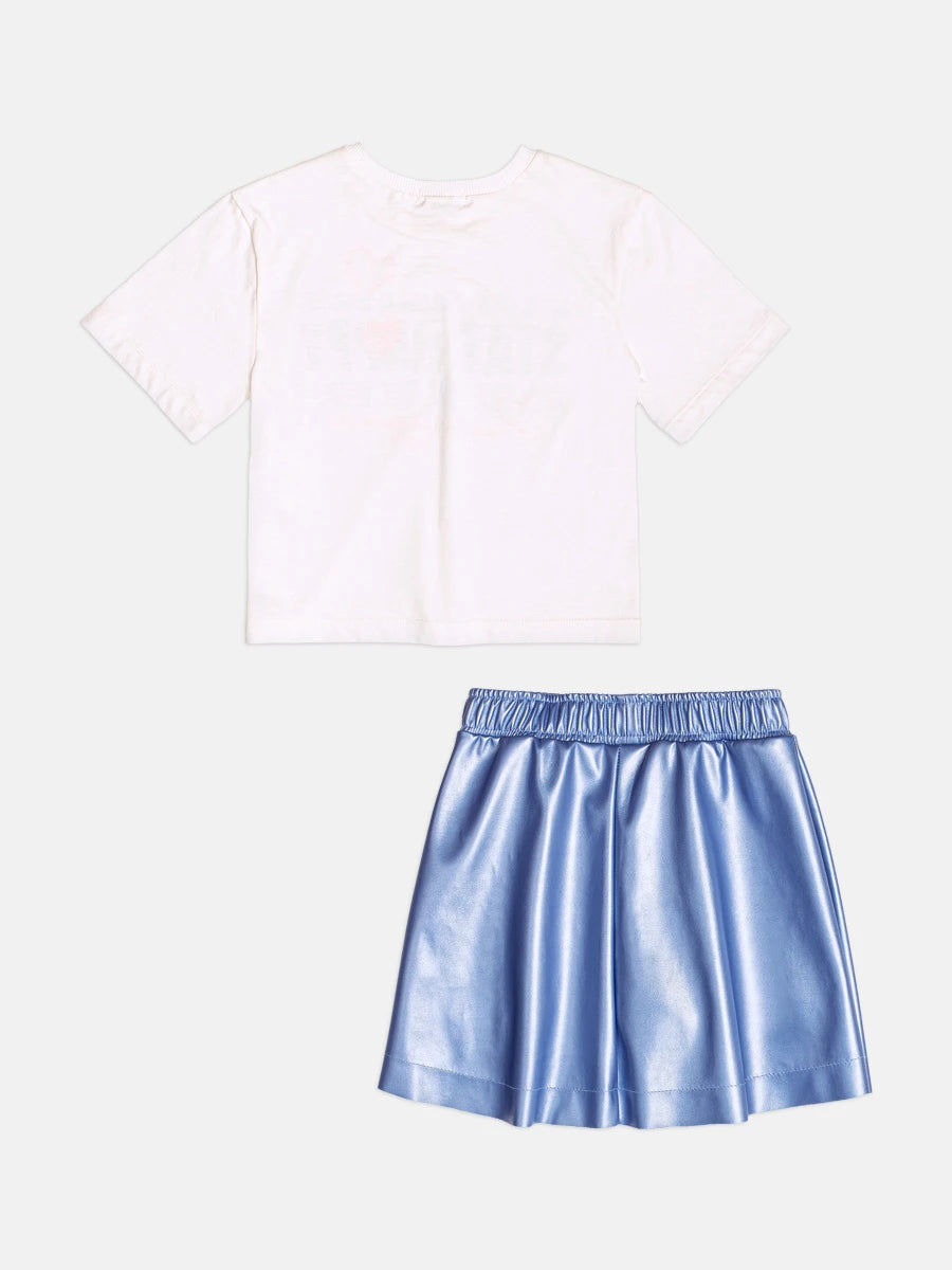 Conjunto Infantil Momi Inverno com Saia Azul e Blusa Manga Curta Stay Happy
