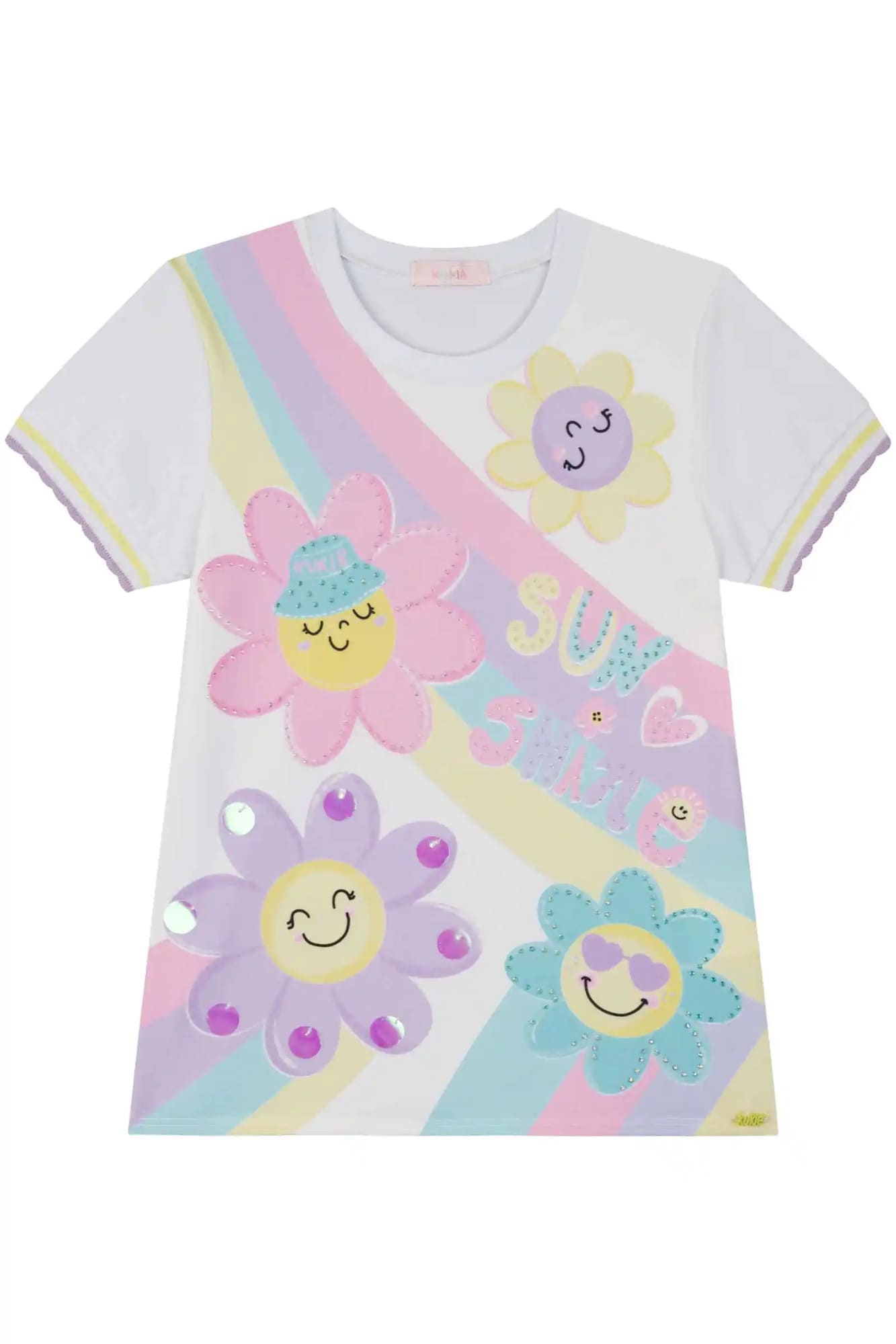 Blusa Infantil Kukiê Verão Branca Arco-íris Floral