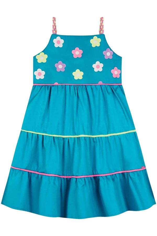 Vestido Infantil Kukiê Verão Azul Florzinha