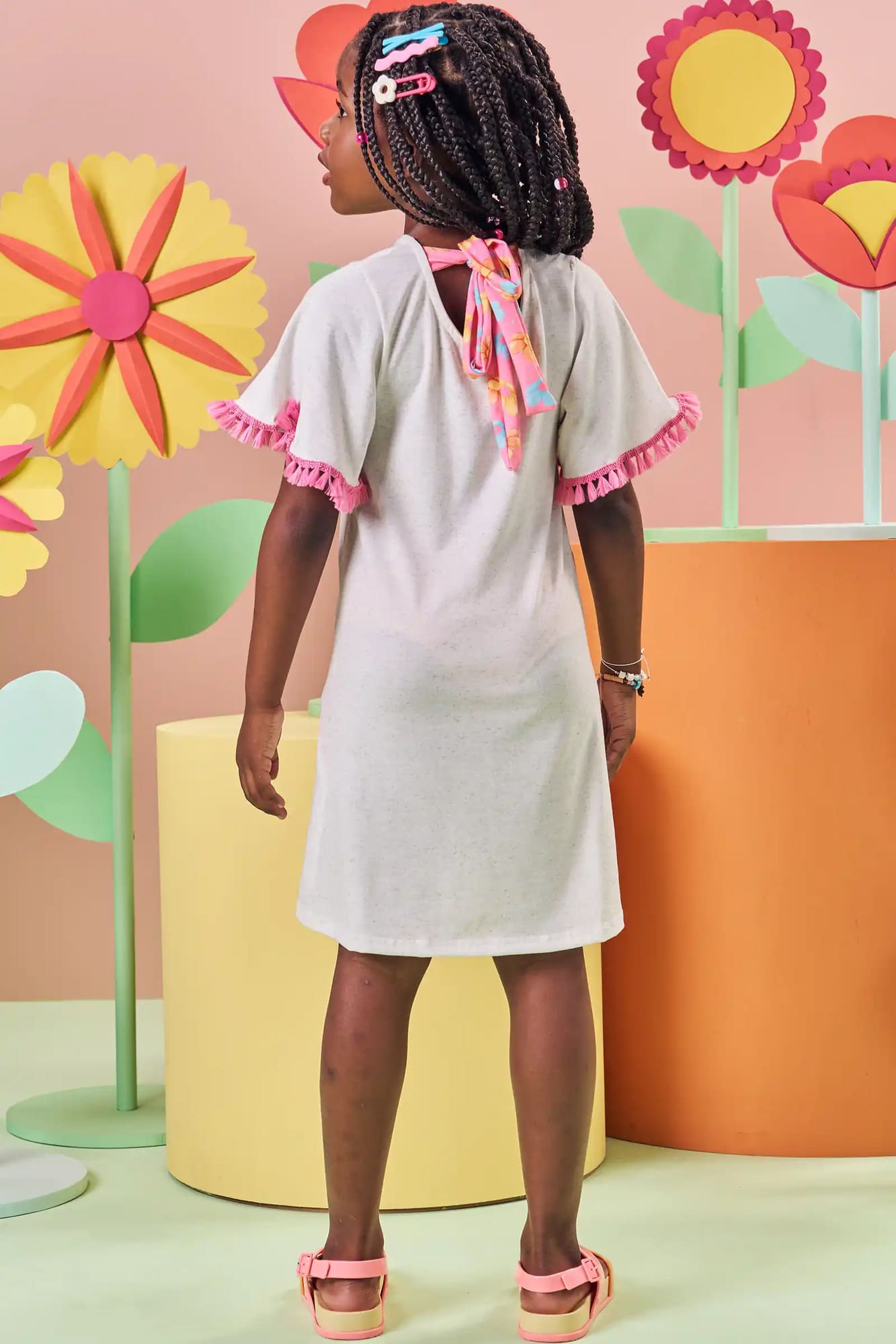 Vestido Infantil Kukiê Verão Off White Arco-Íris