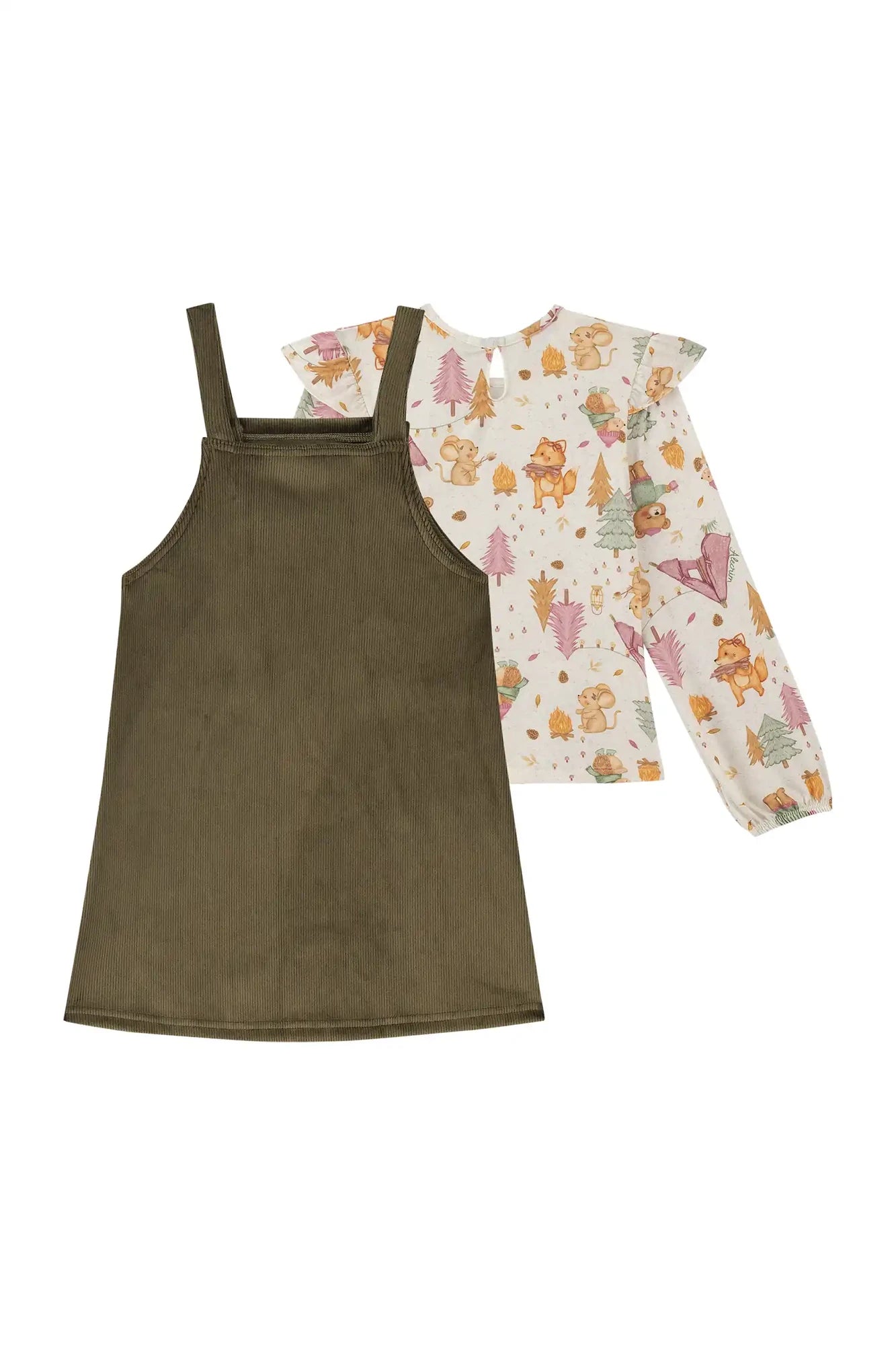 Salopete Infantil Kukiê Inverno Verde com Blusa Manga Longa Bichinhos