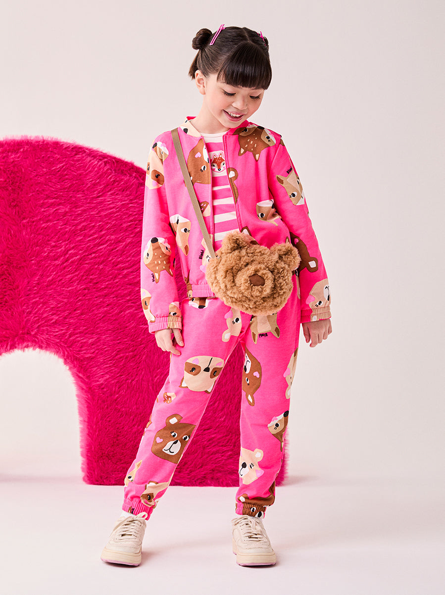Conjunto Infantil Bimbi Inverno com Calça e Jaqueta Rosa Bichinhos