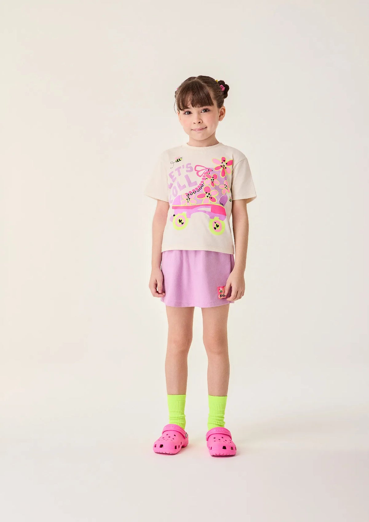 Conjunto Infantil Menina Bimbi Shorts Saia Lilás e Blusa Patins