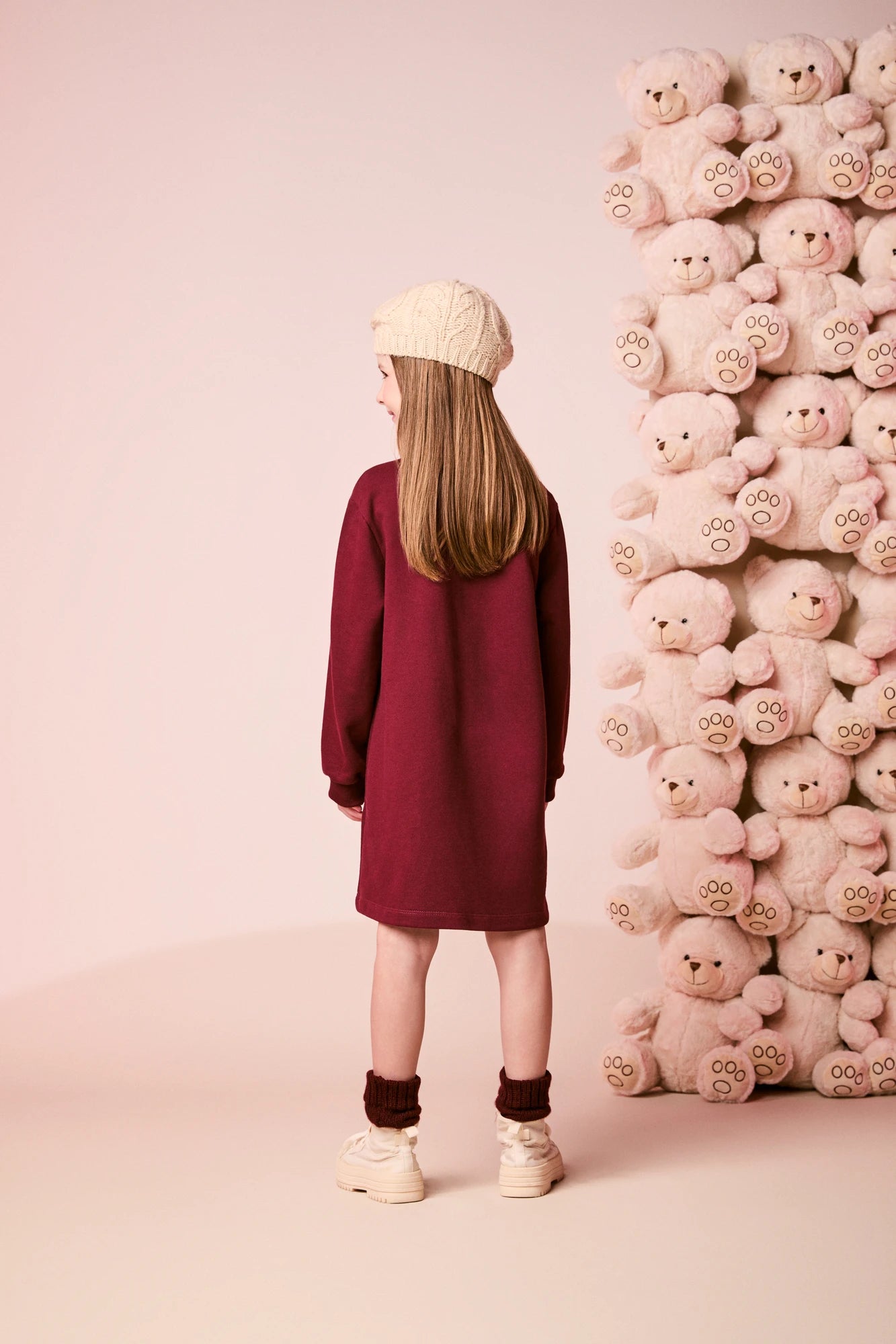 Vestido Infantil Momi Inverno Manga Longa Vinho Ursinha Love