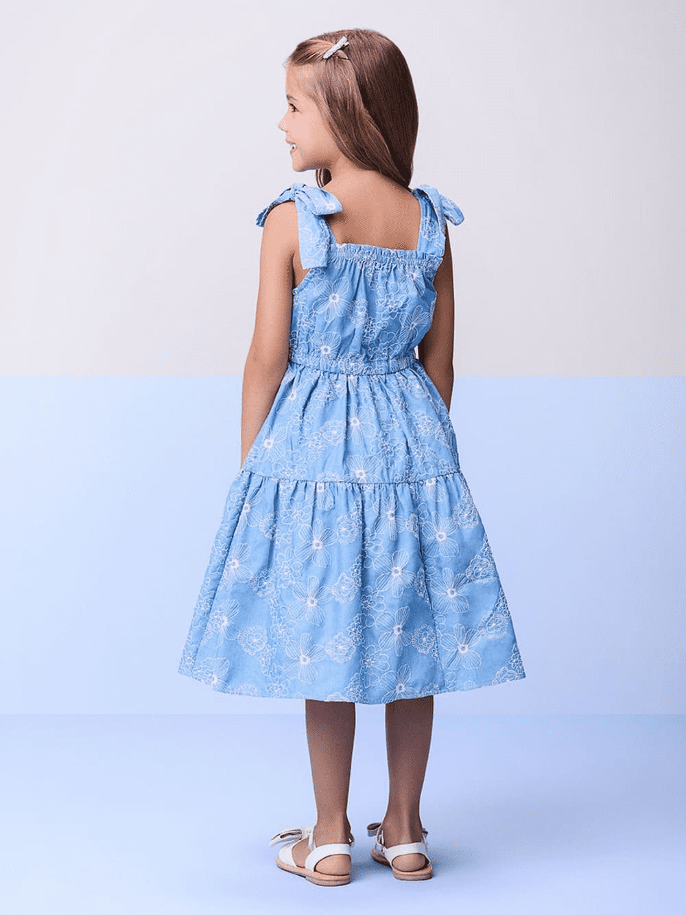 Vestido Infantil Momi Verão Azul Bordado