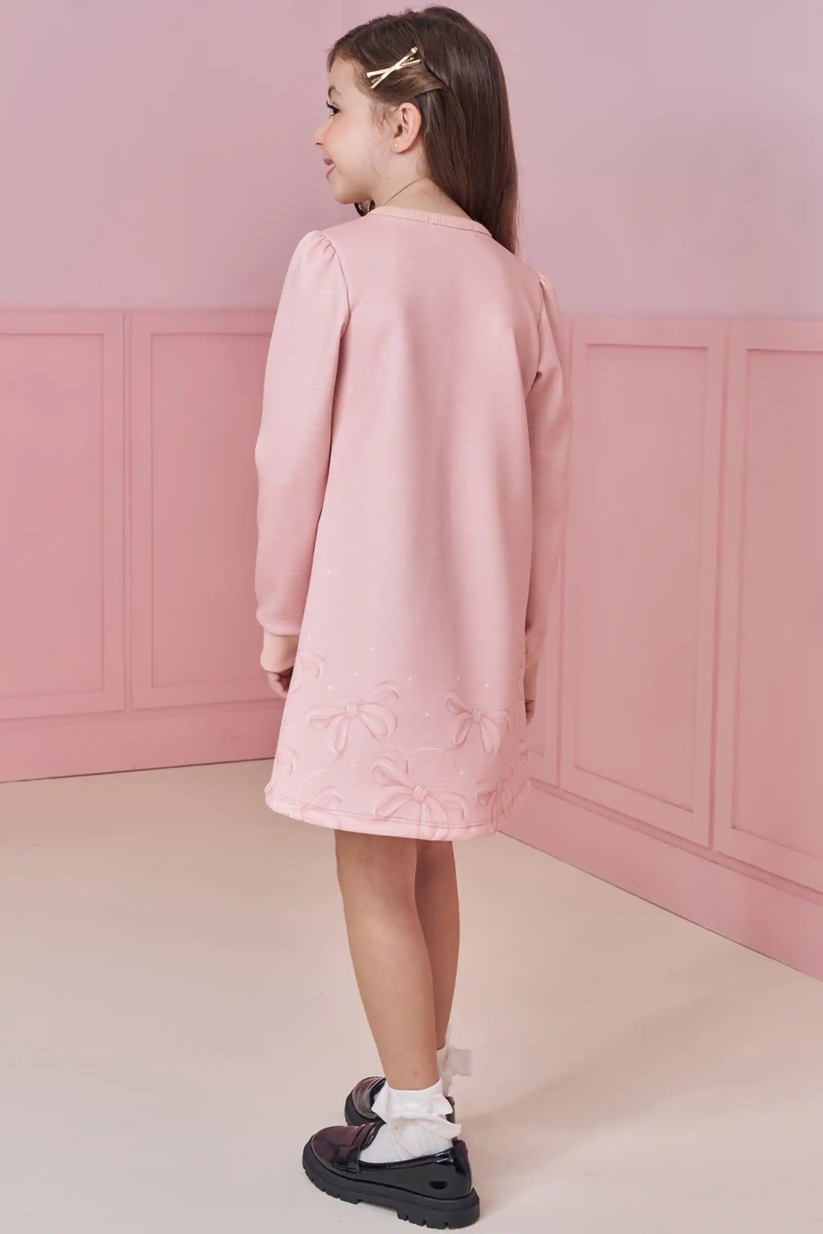 Vestido Infantil Kukiê Inverno Rosa Ursinha e Lacinhos