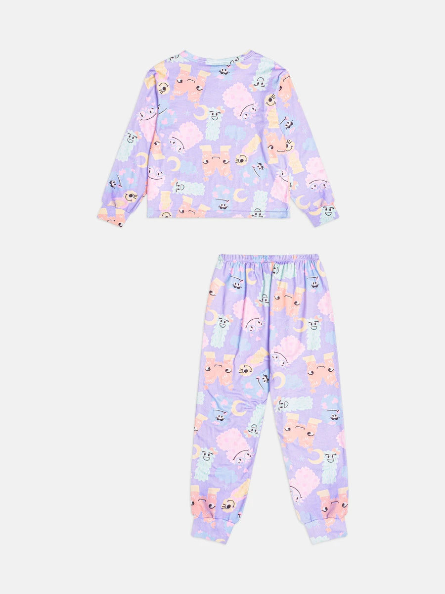 Pijama Infantil Bimbi Inverno com Calça e Blusa Manga Longa Lilás Monstrinhos