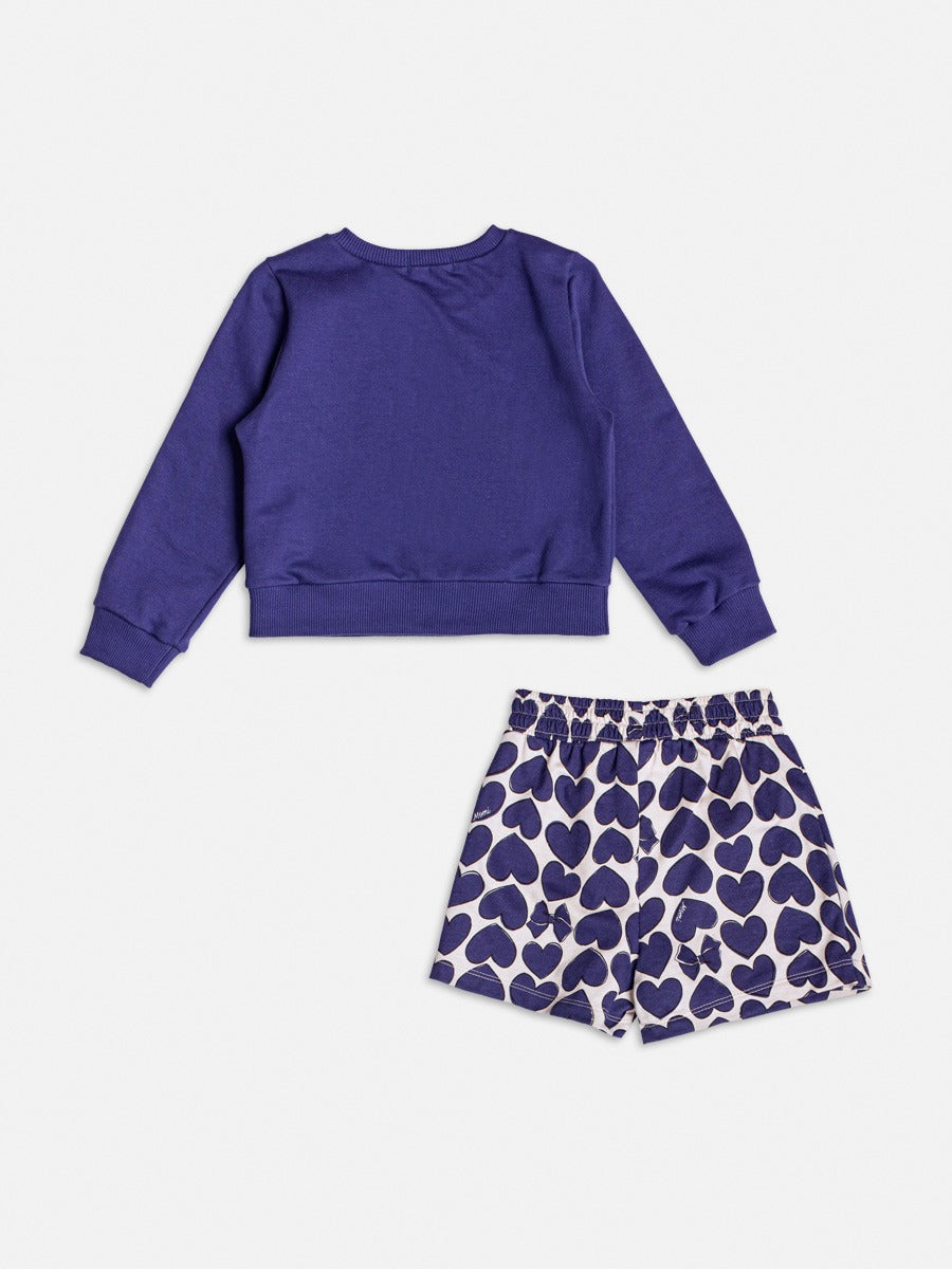 Conjunto Infantil Momi Inverno Short Saia e Casaco Azul com Laço