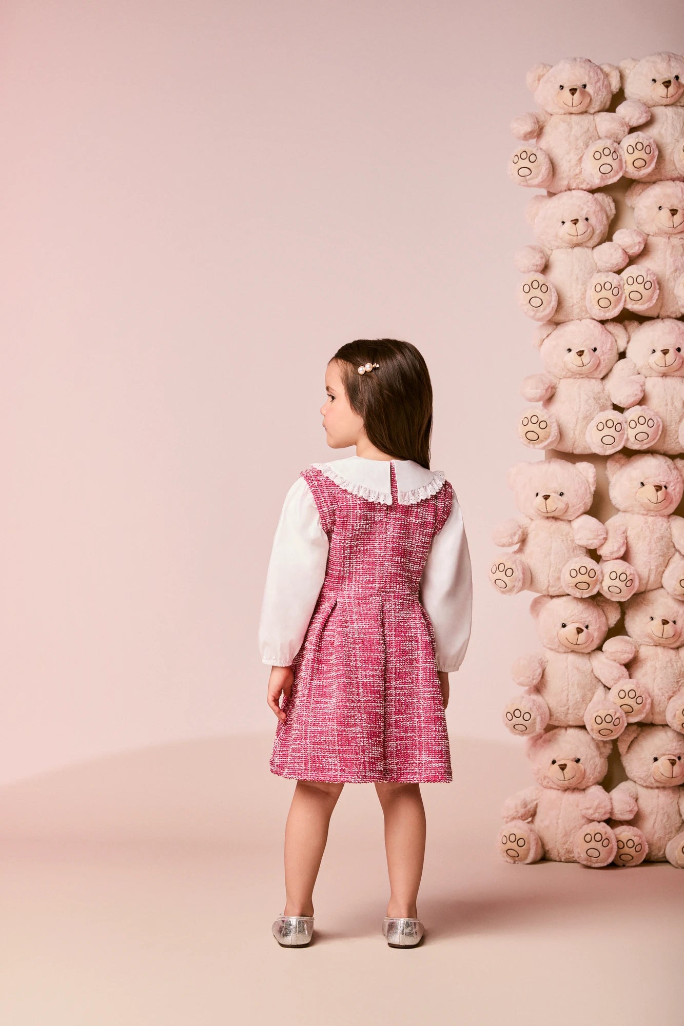 Vestido Infantil Momi Inverno Vermelho Tweed com Gola