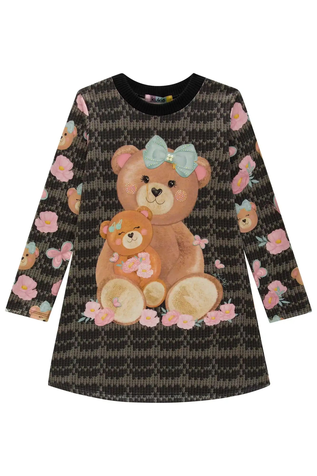 Vestido Infantil Kukie Inverno Verde Ursinha