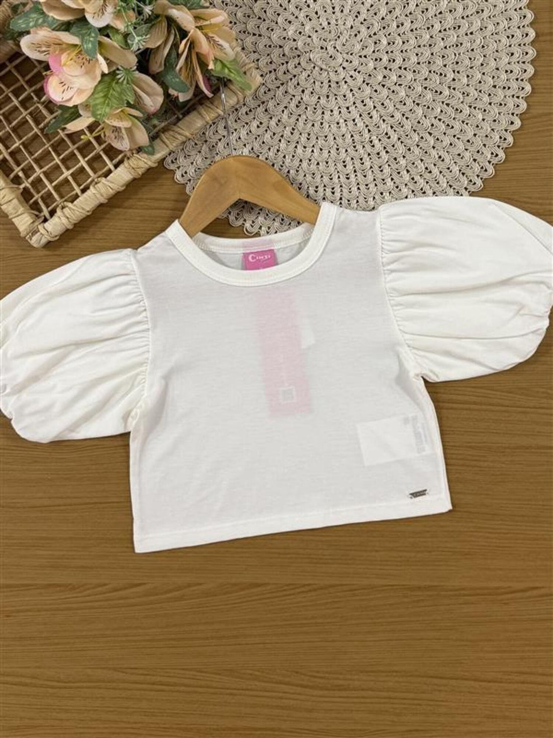 Conjunto Infantil Cinti Verão com Saia em Tule Florzinha e Blusa Branca