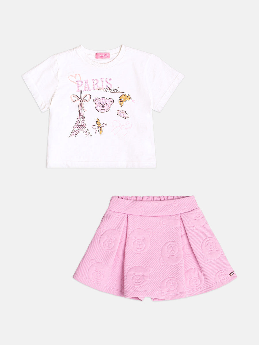 Conjunto Infantil Momi Inverno com Shorts Saia  e Blusa Manga Curta Ursinha Paris