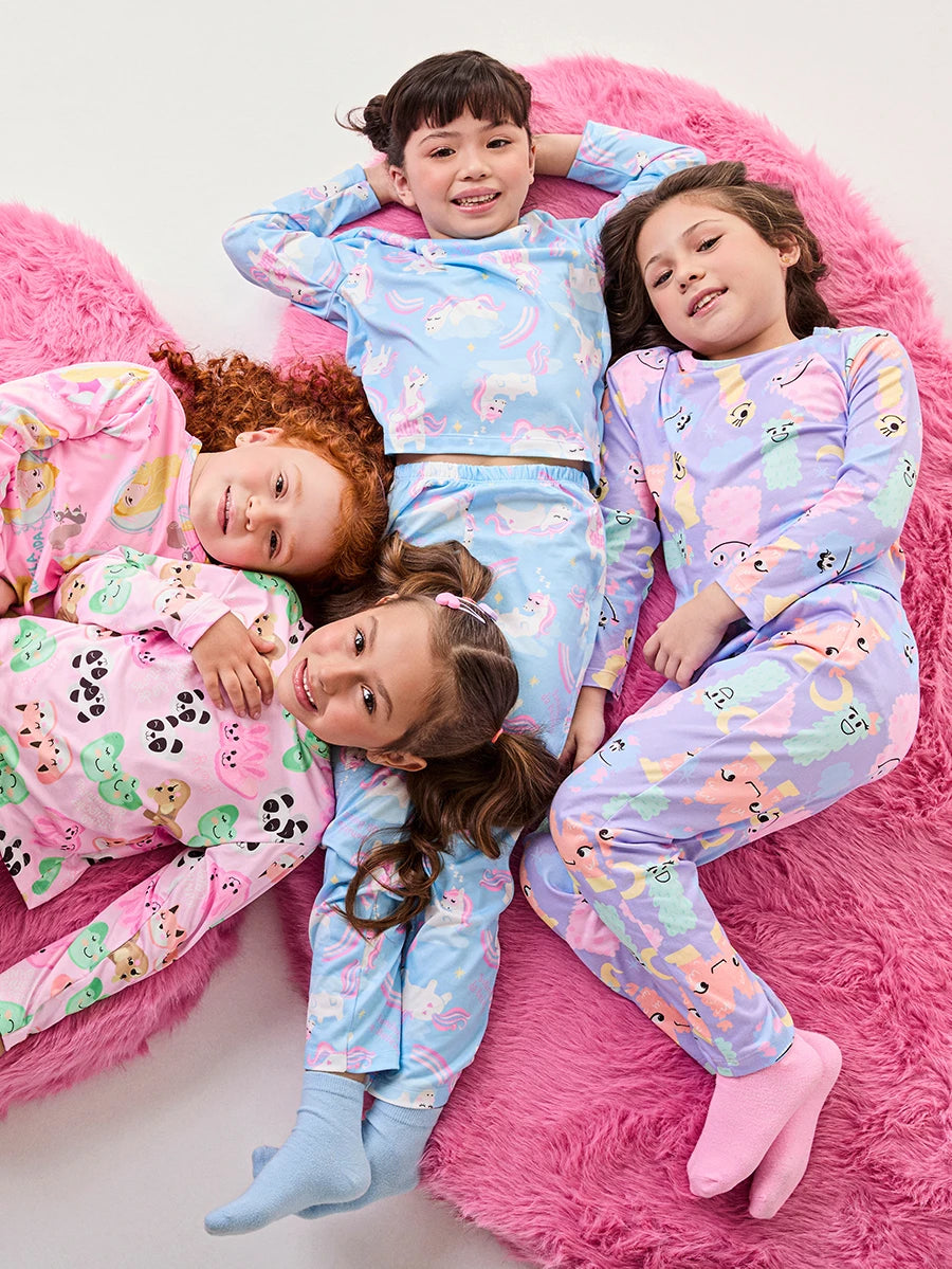 Pijama Infantil Bimbi Inverno com Calça e Blusa Manga Longa Rosa Pantufas