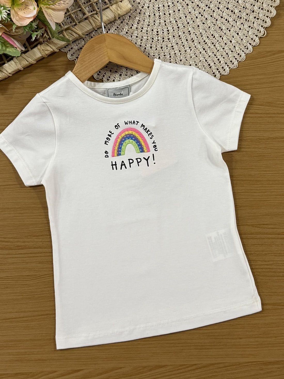 Conjunto Infantil Bimbi Verão com Shorts Saia Colorido e Blusa Branca Arco-íris