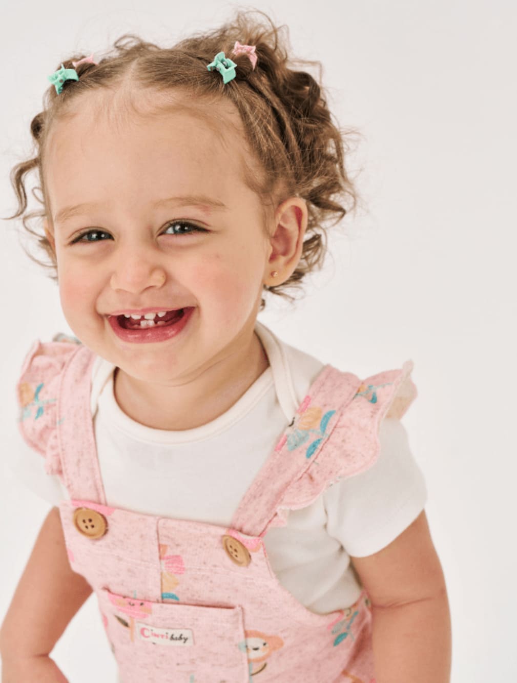 Salopete Infantil Cinti Verão Rosa Flor com Body