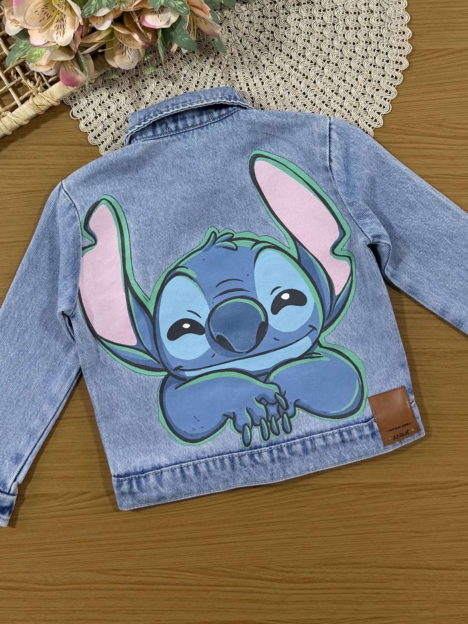 Jaqueta Infantil Animê Inverno Jeans Stitch com Strass Disney