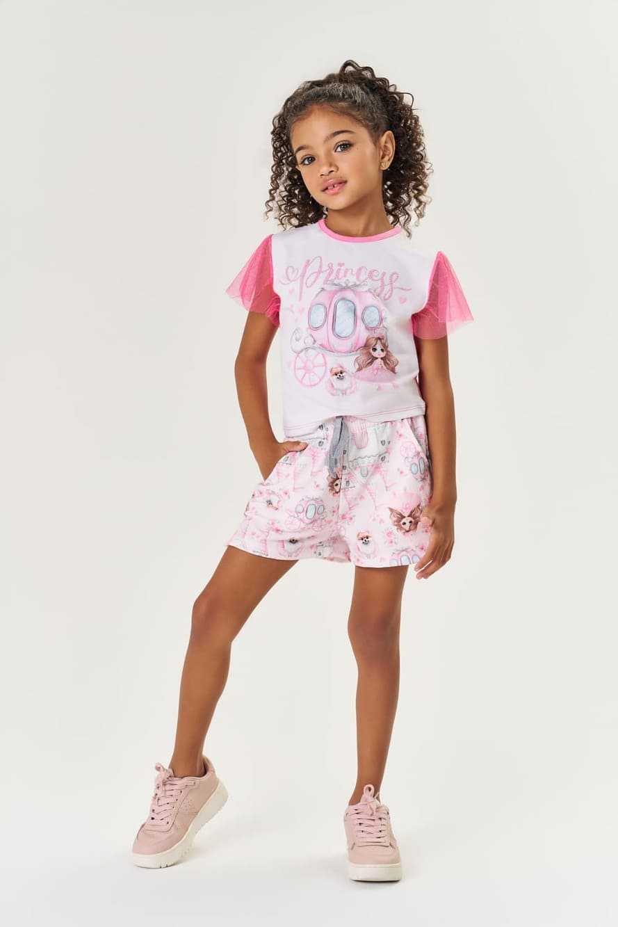 Conjunto Infantil Cinti Verão Shorts Rosa e Blusa Princesa