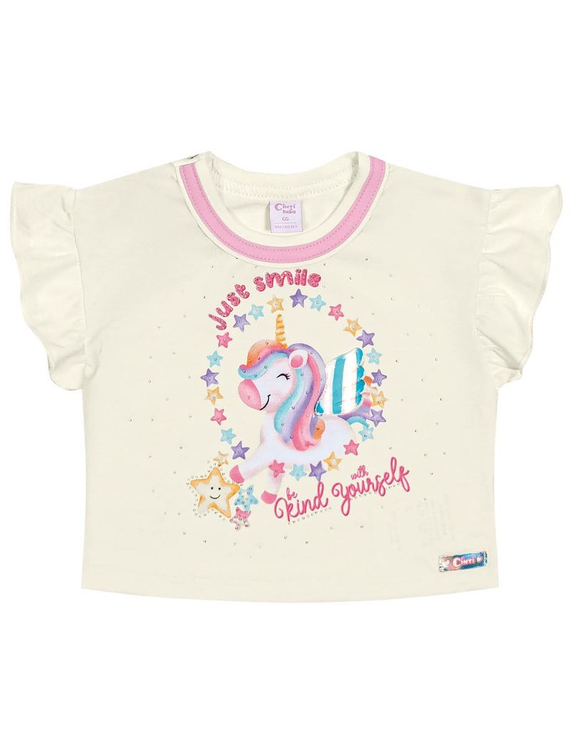 Conjunto Infantil Cinti Verão Shorts Saia Rosa e Blusa Unicórnio