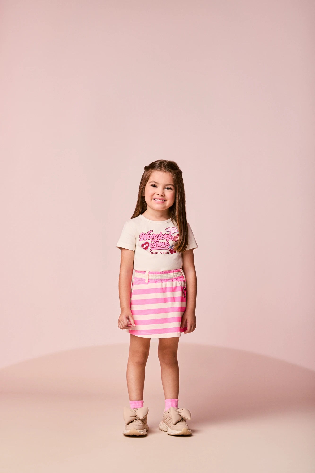 Conjunto Infantil Momi Inverno com Shorts Saia Listrado e Blusa Manga Longa Cerejinha Love
