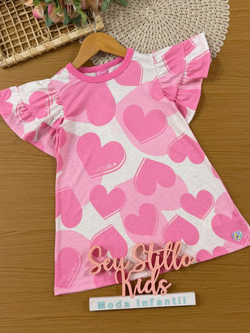 Vestido Infantil Cinti Inverno Rosa Corações