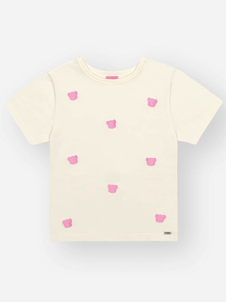 Blusa Infantil Cinti Verão Branca Ursinhos Rosa