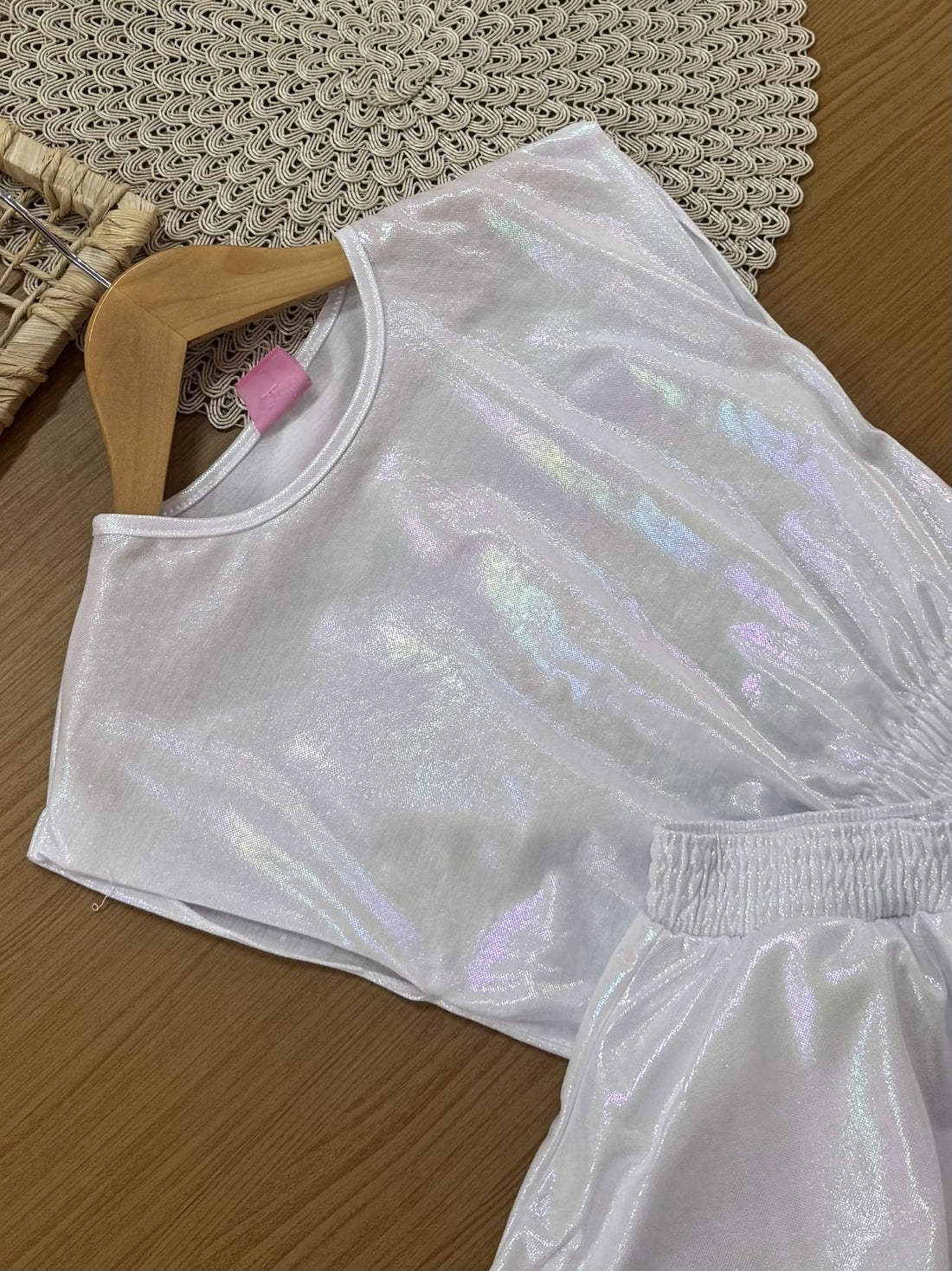 Conjunto Infantil Cinti Verão com Saia e Blusa Branco Holográfica