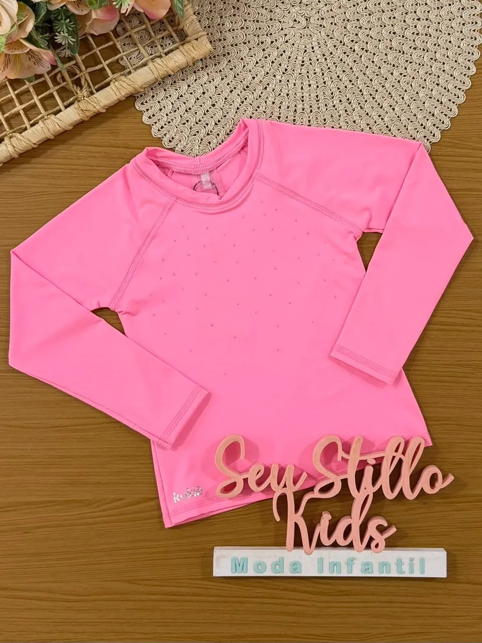 Blusa Infantil Menina Kukiê com Proteção UV Rosa Strass