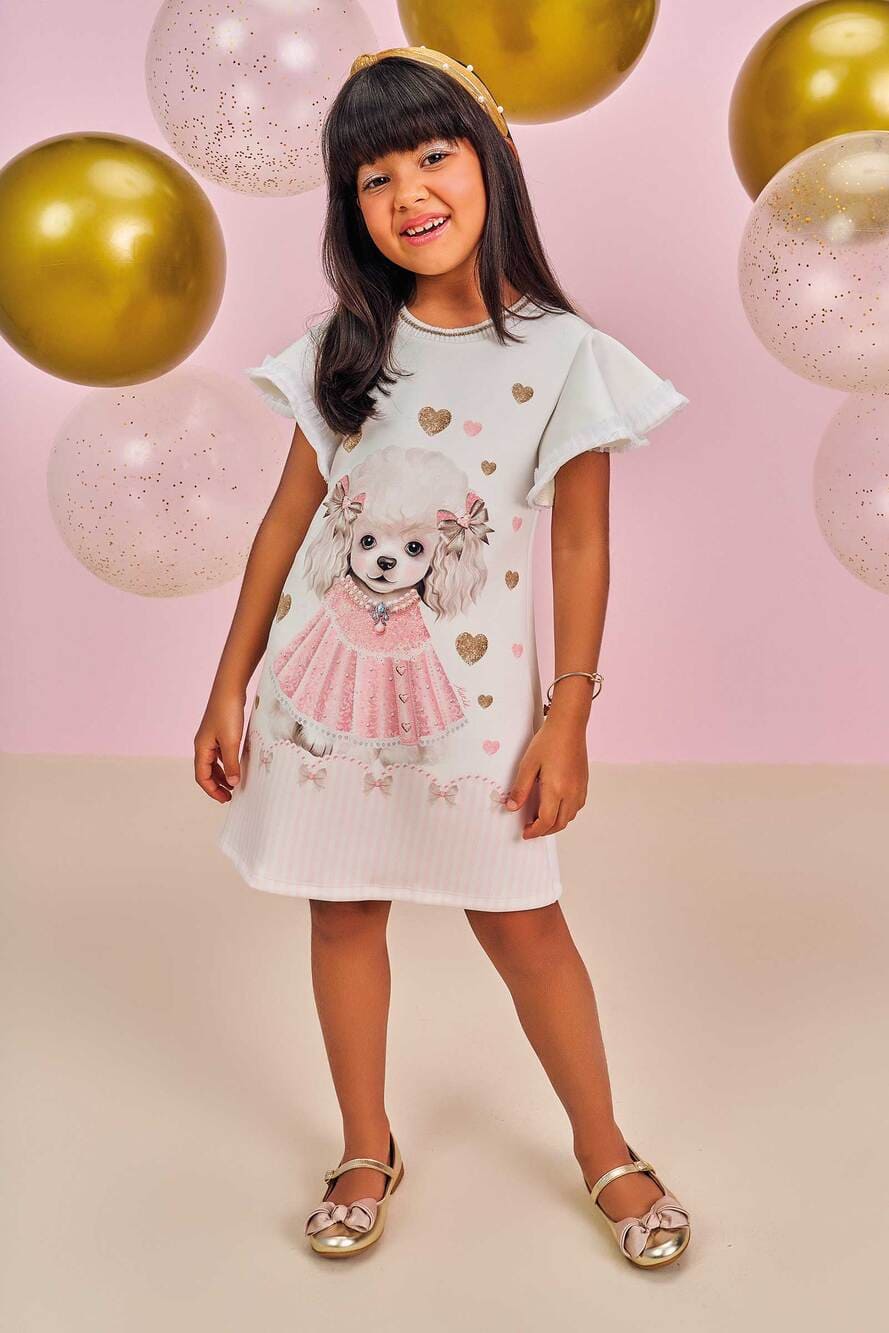 Vestido Infantil Kukie Verão Branco Cachorrinha