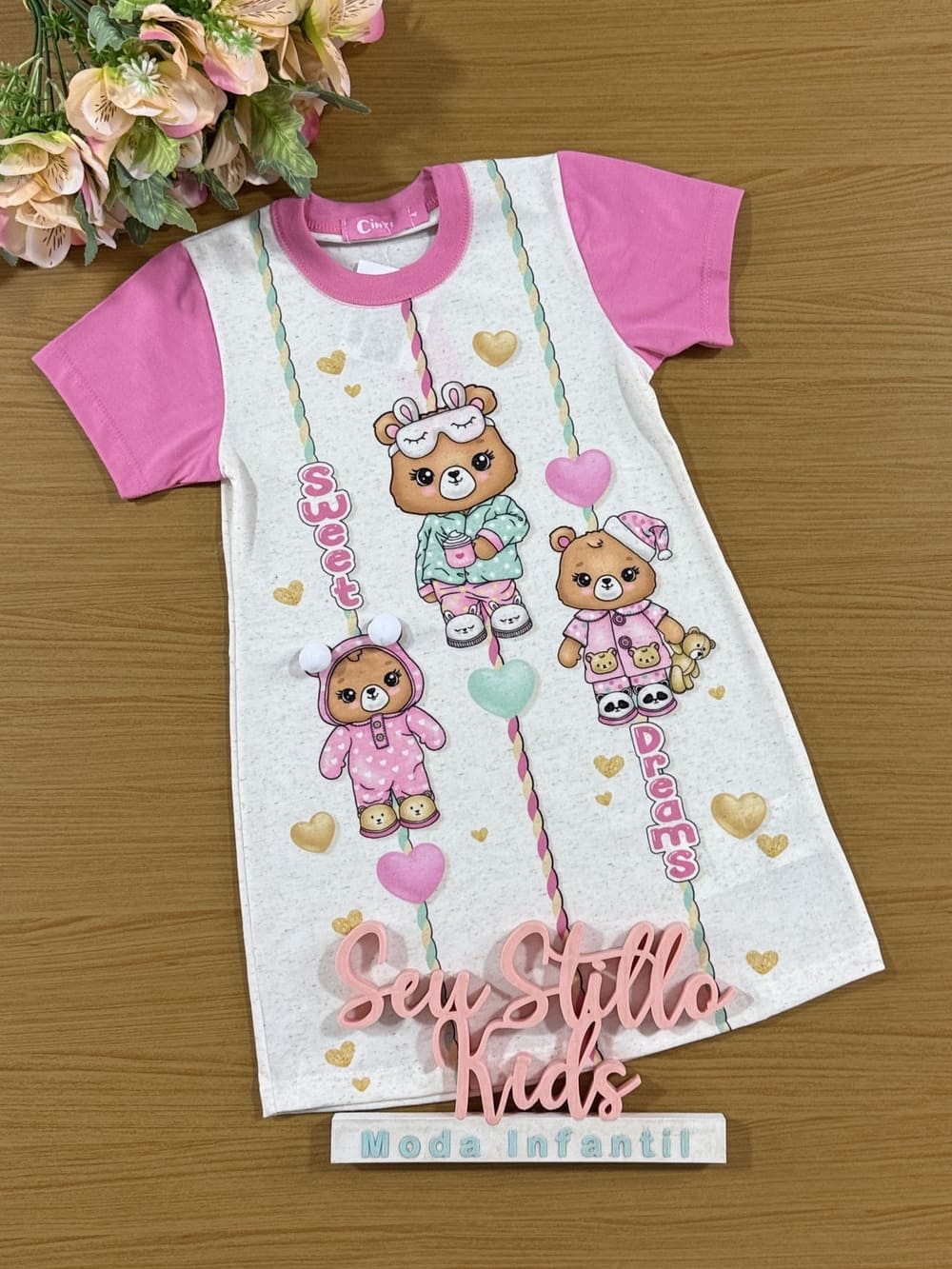 Camisola Infantil Cinti Verão Rosa Ursinhos
