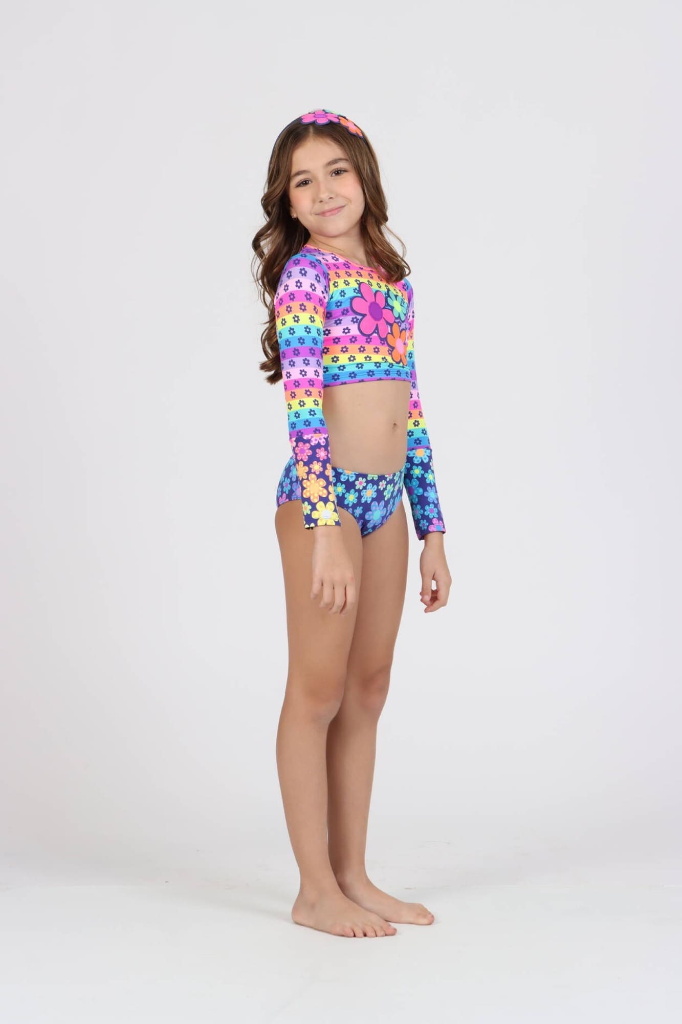 Biquíni Infantil Siri Kids Fernanda Cropped Manga Longa Est Jardim Colorido 40201