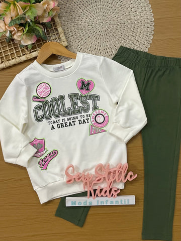 Conjunto Infantil Momi Inverno com Calça Legging Verde e Moletom sem Flanela Coolest
