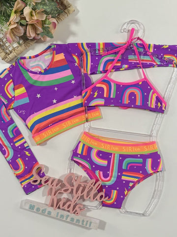 Biquíni Infantil Siri Kids com Cropped Manga Longa Eduarda Rainbow 39195