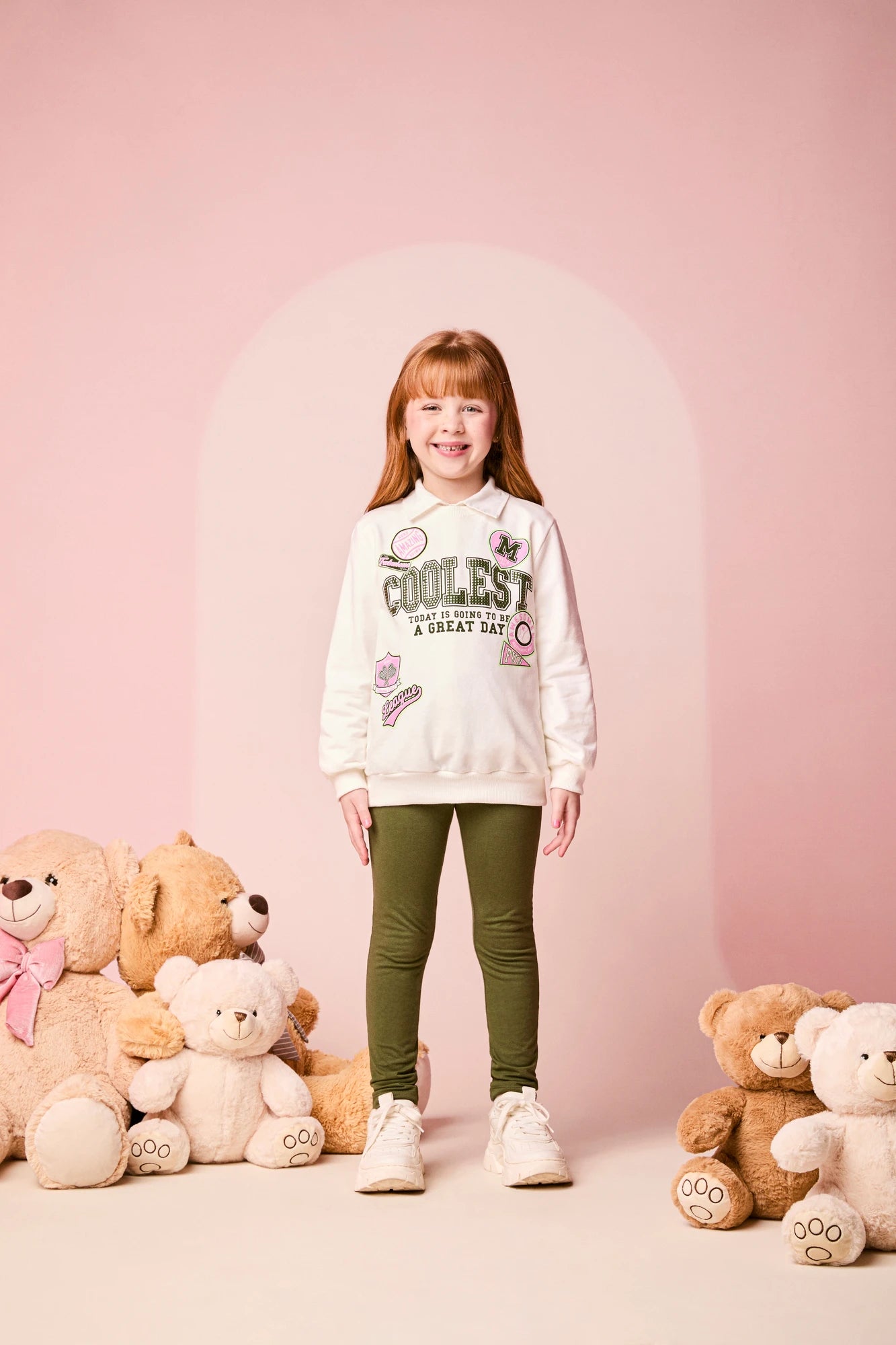 Conjunto Infantil Momi Inverno com Calça Legging Verde e Moletom sem Flanela Coolest