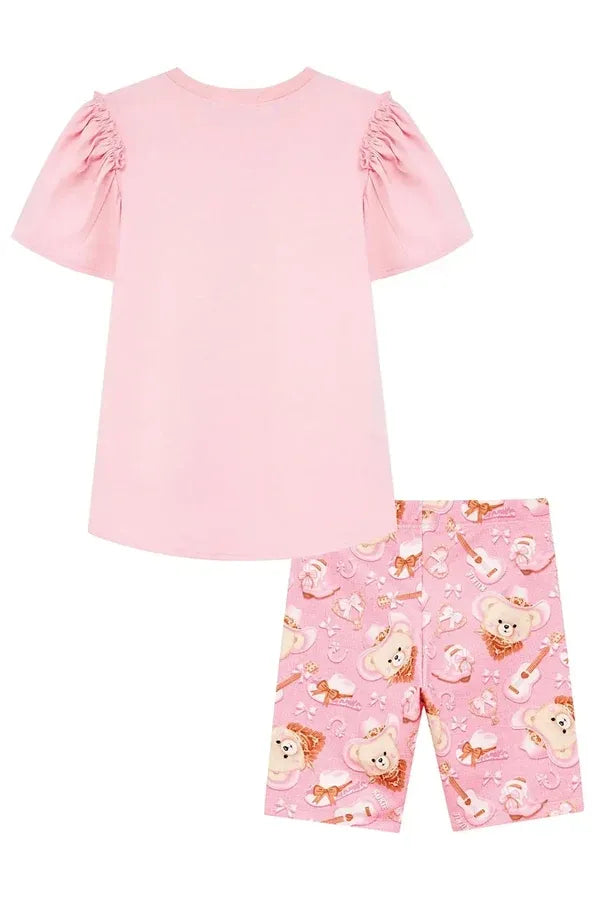 Conjunto Infantil Menina Kukiê com Shorts Ciclista e Blusa Rosa Ursinha Boiadeira