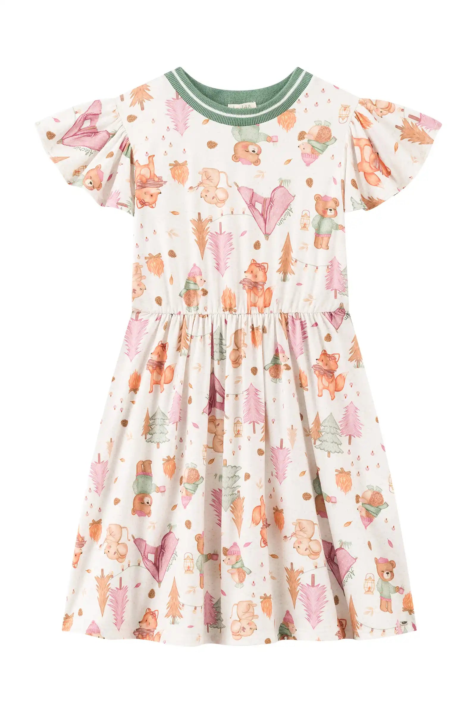 Vestido Infantil Kukiê Inverno Off White Animais na Floresta