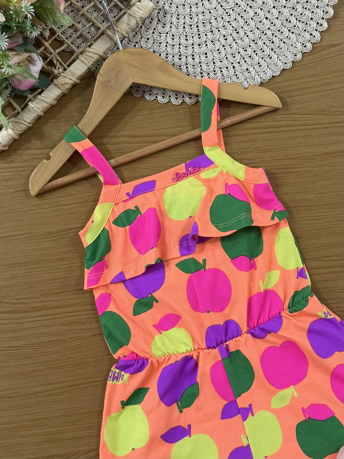 Macacão Curto Infantil Bimbi Verão Laranja Frutinhas