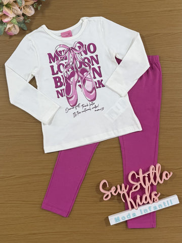 Conjunto Infantil Momi Inverno Calça e Blusa Branco Bailarina com Strass