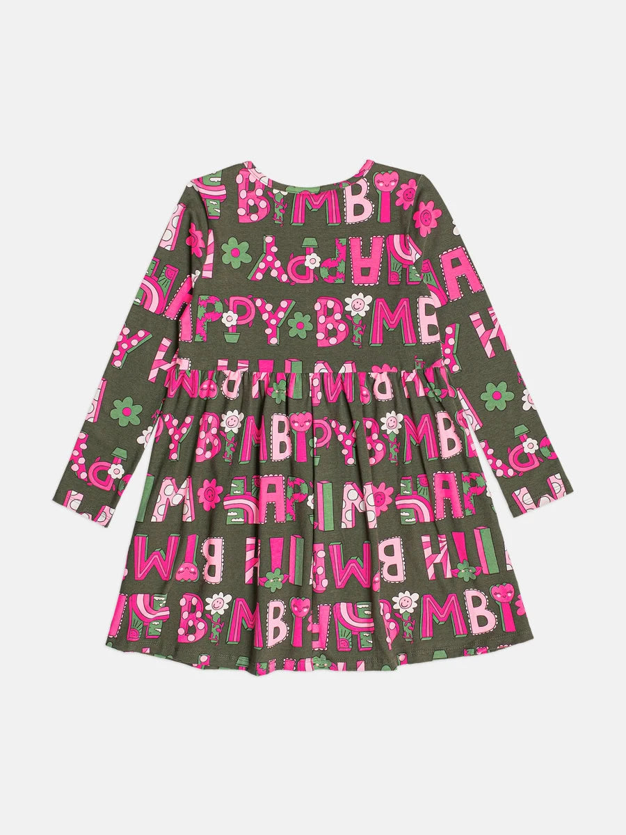 Vestido Infantil Bimbi Inverno Verde Lettering Florzinha