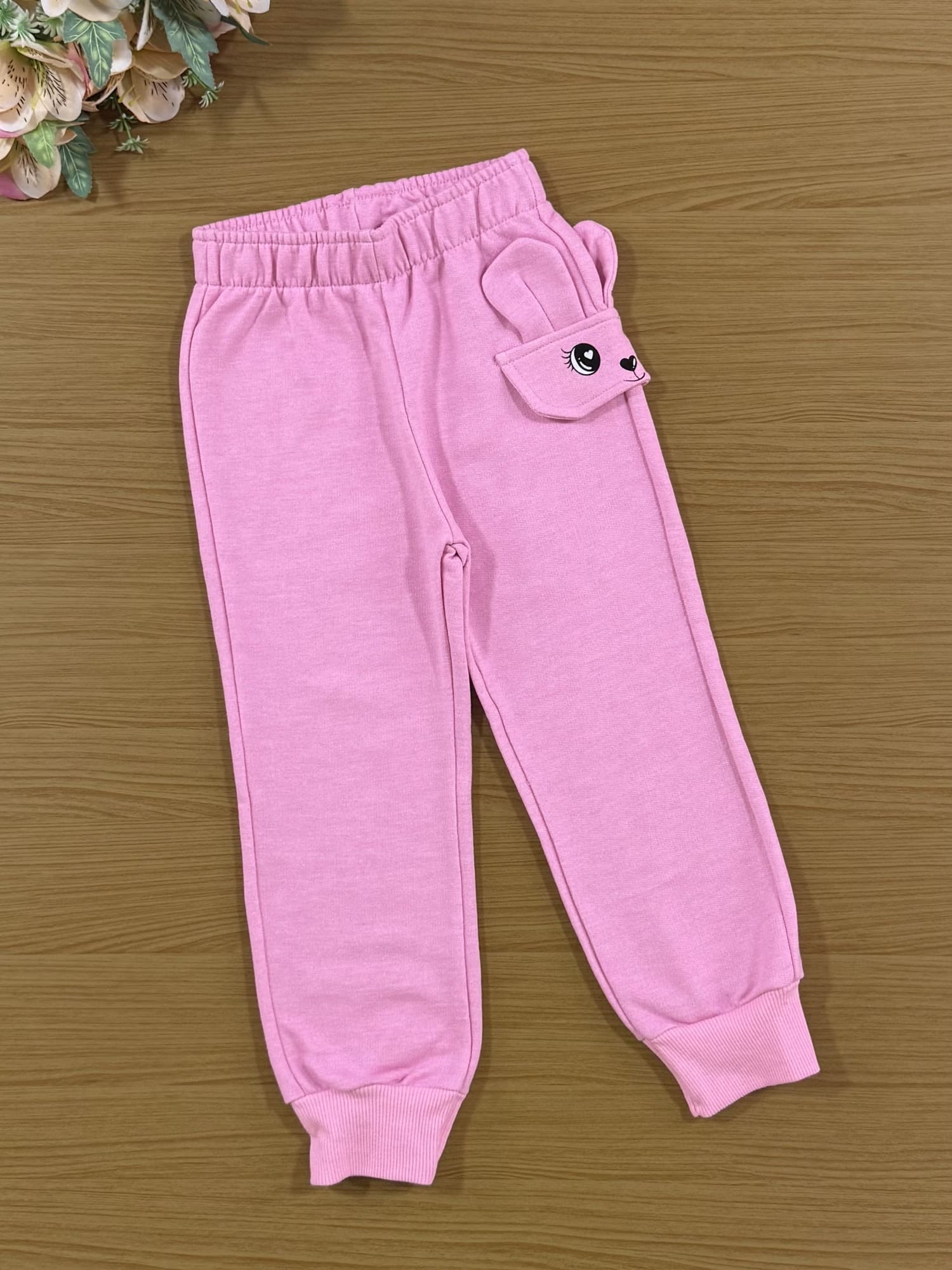 Conjunto Infantil Cinti Inverno com Calça e Casaco Rosa Coelhinha com Strass