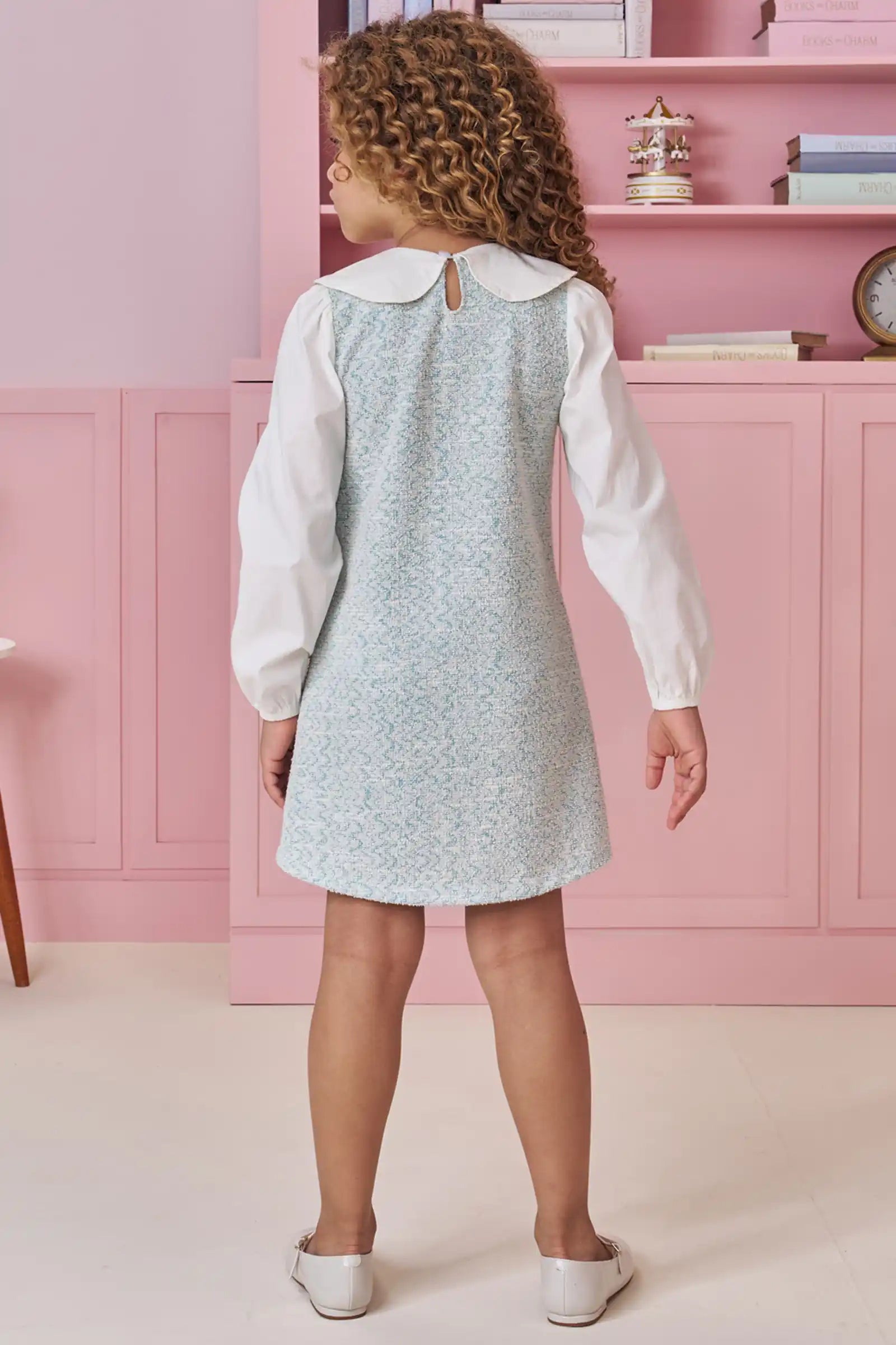 Vestido Infantil Kukiê Inverno Azul com Bolsinhos