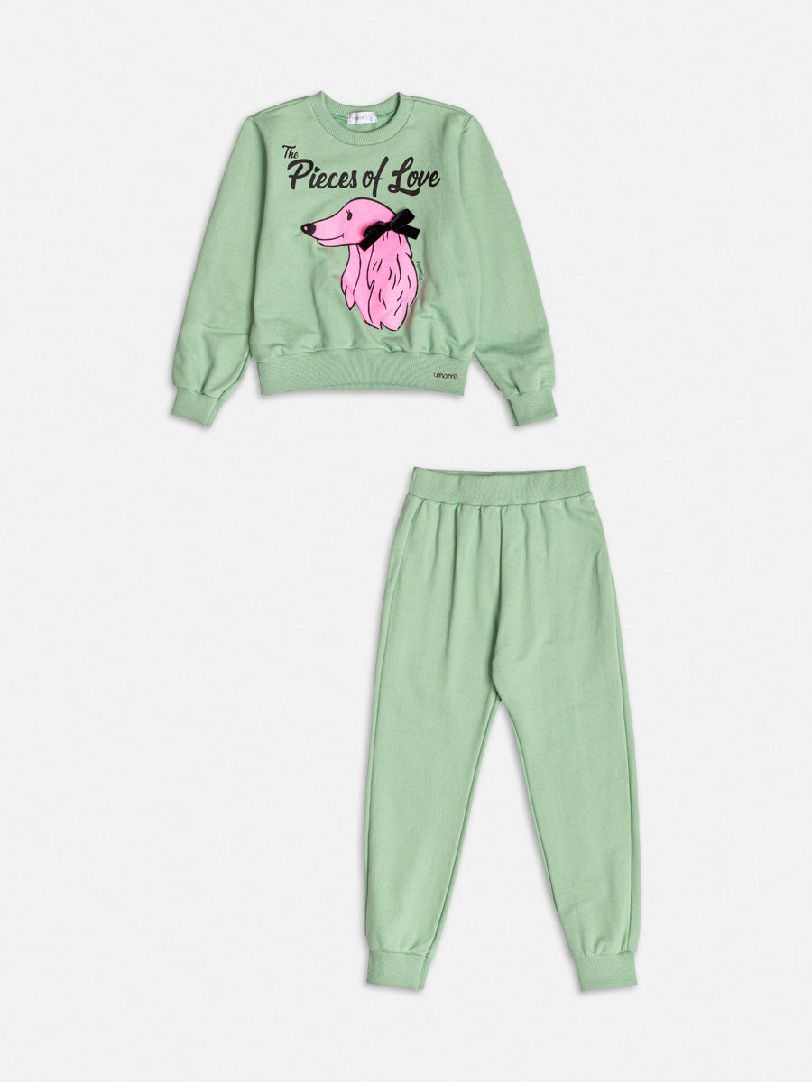 Conjunto Infantil Momi Inverno com Calça e Moletom sem Flanela Verde Cachorrinha