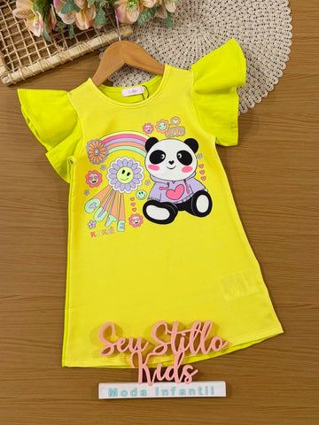Vestido Infantil Kukiê Verde Neon Pandinha Cute