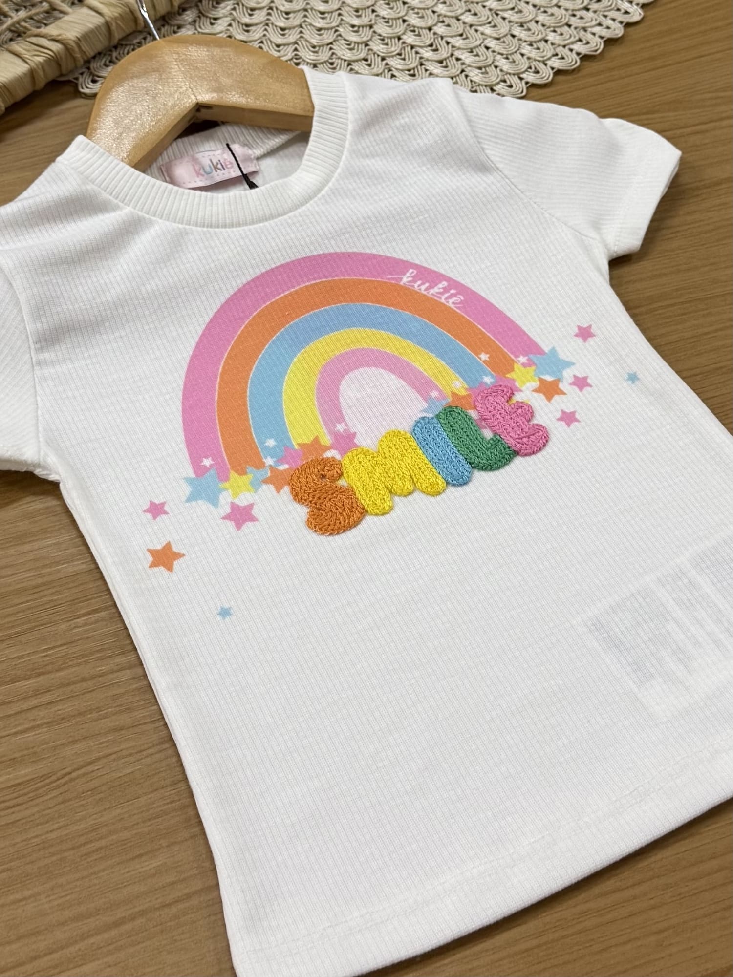 Blusa Infantil Kukiê Verão Branca Smile Arco-íris