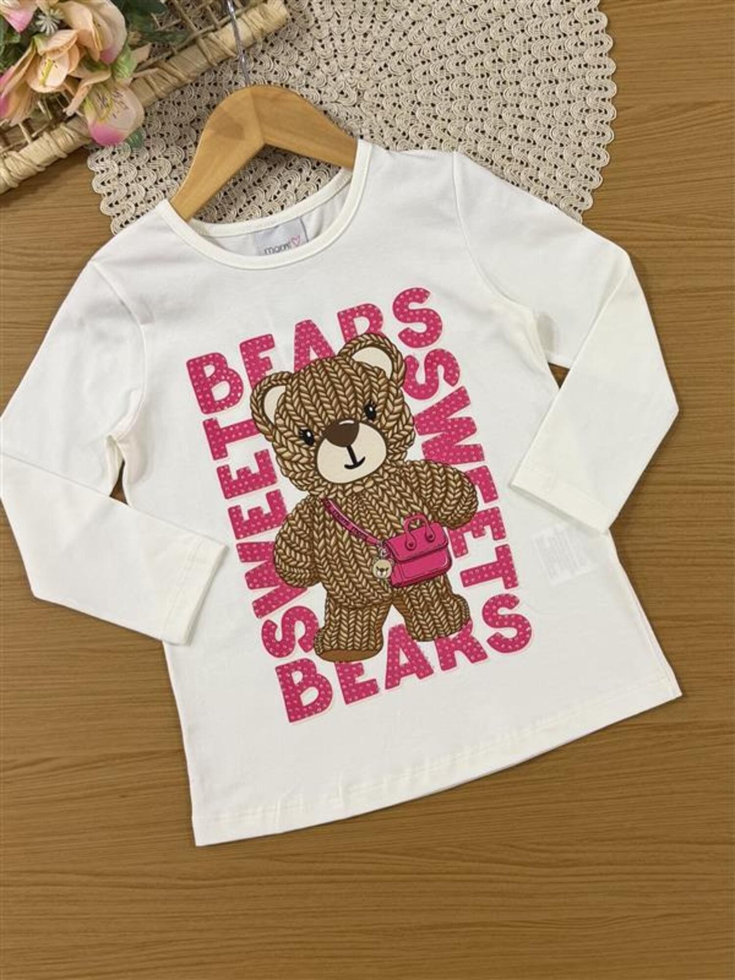Conjunto Infantil Momi Inverno com Calça Legging Rosa e Blusa Manga Longa Ursinha Sweet