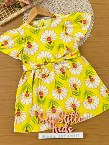 Vestido Infantil Bimbi Amarelo Florzinhas