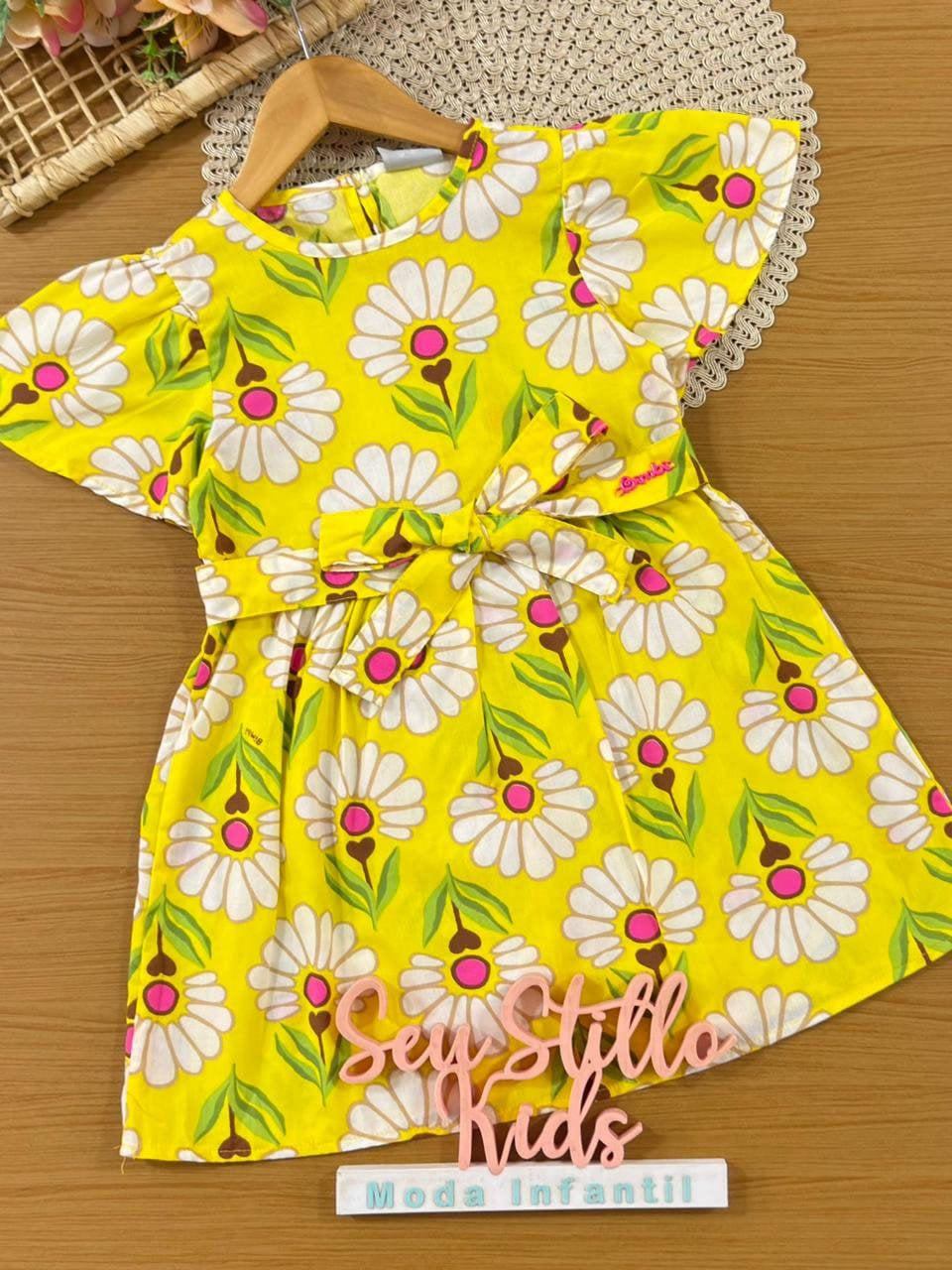 Vestido Infantil Bimbi Amarelo Florzinhas