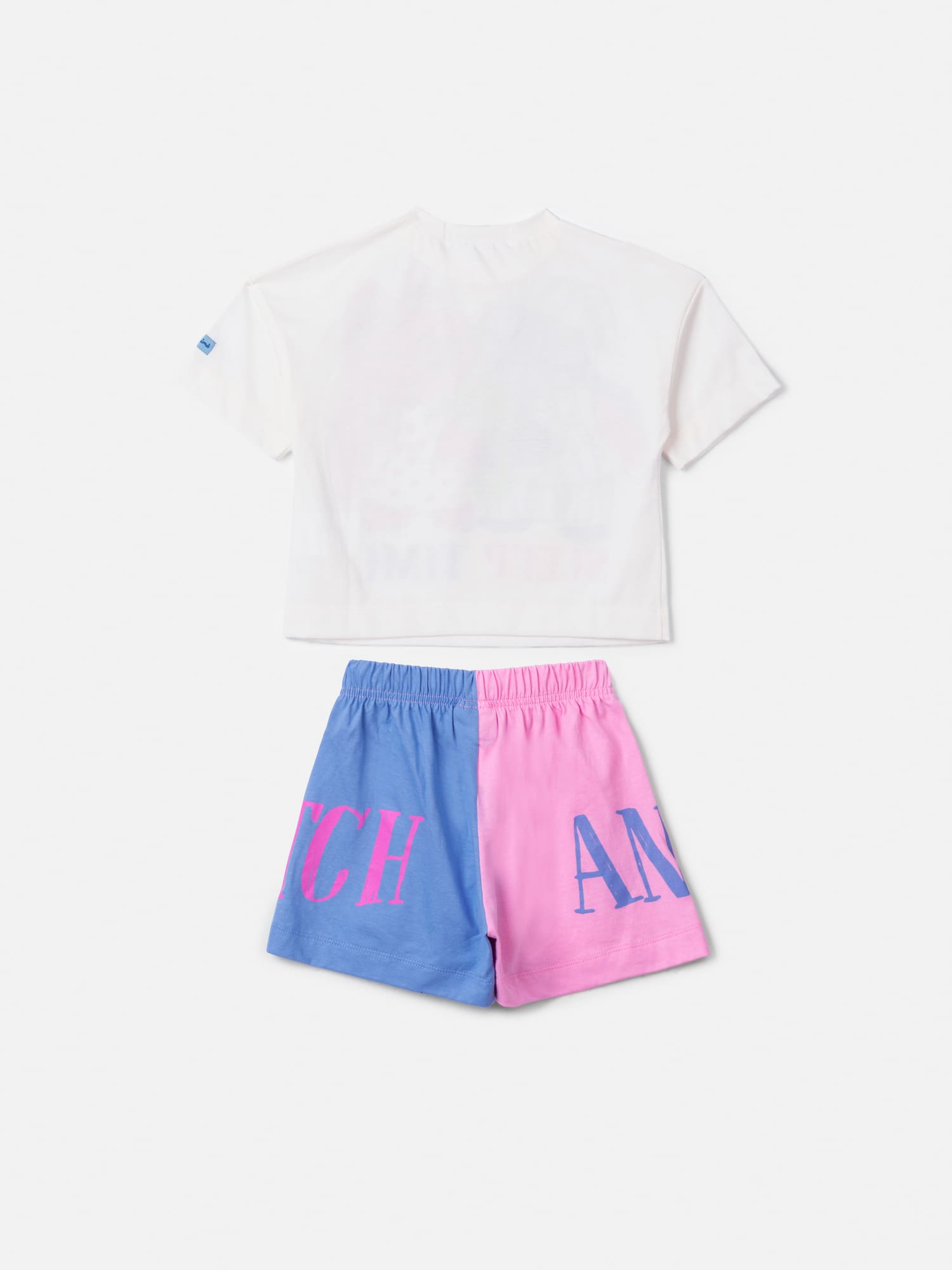 Pijama Infantil Animê Verão com Shorts Colorido e Blusa Branca Angel e Stitch Disney