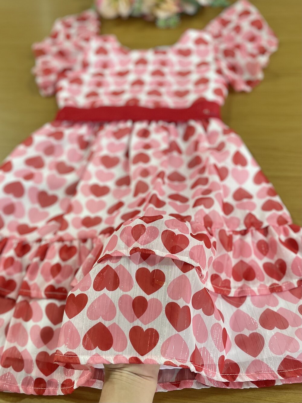 Vestido Infantil Kukie Verão Chiffon Vermelho Corações
